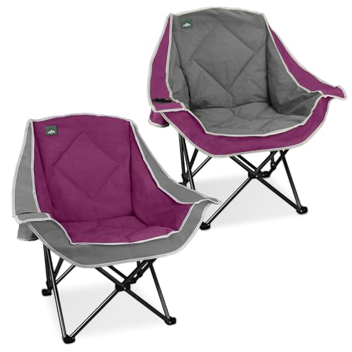 Northroad 2 Pack Oversized Camping Chair,Outdoor Padded Folding Lawn Chair w/Cup Holder,Carry Bag for Beach, Hiking, and Picnics,Heavy-Duty 300-lbs Capacity, Grey&Purple - color: Grey&purple