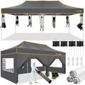 Hoteel 10x20 Pop Up Canopy Tent Heavy Duty with 6 Sidewalls, Waterproof Party Tent, Easy Set-up Commercial Instant Tents with Roller Bag & Sandbags, Hexagonal Leg (1-Year Warranty) - color: Gray, size: 10×20 （6 Walls）