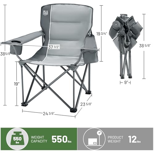 Timber Ridge 550 LBS Oversized Folding Camping Chair for Adults, Heavy Duty with Cup Holder Side Pocket for Camping, Lawn, Picnic, Grey - color: Grey