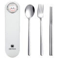 DEVICO Travel Utensils with Case Cute, Reusable Silverware for Lunch, Portable Cutlery Set, 18/8 Stainless Steel Fork Spoon Chopsticks in Cartoon Case, Dishwasher Safe (White) - color: White
