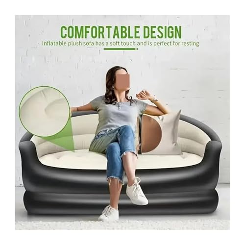 Outdoor Inflatable Sofa Outdoor Portable Inflatable Bed, Lounging Double Sofa, Folding Camping Recliner, Flocking Easy Inflate(Blue)