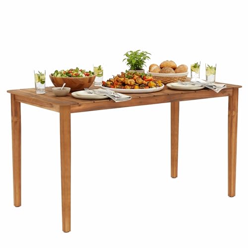 Tangkula 54" Acacia Wood Patio Dining Table for 6, Rectangular 4-6 People Patio Table with Slatted Tabletop, Indoor Outdoor Farmhouse Dining Table for Yard, Garden, Poolside, Deck - size: 54"