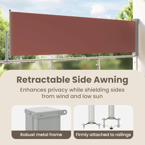 vidaXL Retractable Patio Side Canopy 100x300cm Brown - color: Brown, size: 100 x 300 cm