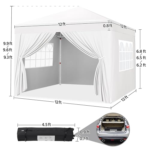 Yaheetech 12x12 Pop Up Canopy with 4 Removable Sidewalls, Portable Enclosed Instant Tent, Waterproof Outdoor Tent, Beach Sun Shelter with 4 Sandbags, 12 Stakes & 4 Ropes, White - color: White, size: 12x12