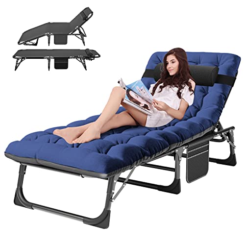 ABORON Heavy Duty Tanning Chair, 5-Gear Outdoor Folding Chaise Lounge Chair with Cushion,Portable Beach Lounge Chair for Outdoor Sunbathing Patio Pool Lawn Deck Poolside (Purplish Blue) - color: Purplish Blue, style: Lounge Chair