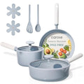 CAROTE Ceramic Cookware Set Nonstick, 9pcs Pots and Pans Set Non stick, Non-Toxic & PFAS-Free,Dishwasher, RV/Camping Cookware Set,Sauce Pan with Lid, Blue - color: Blue, size: Saucepan