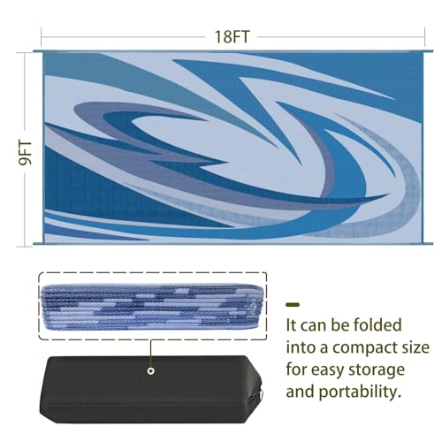 EEZ RV Products 9'x18' Heavy Duty Reversible/Durable Outdoor Patio/RV Mats Come with Large Storage Bag & 6 Sets of Stakes and Washer (Wave Blue) - color: Wave Blue, size: 9' x 18' (Rectangular)