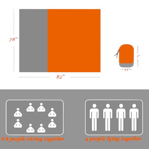 Outdoor Pocket Blanket Extra Large Beach Blanket Sandproof 82″x 78″for 4-6 Adults Compact Foldable Quick Drying Lightweight Picnic Blankets Waterproof with 4 Stakes & Bag (Orange+Grey) - color: Orange+grey