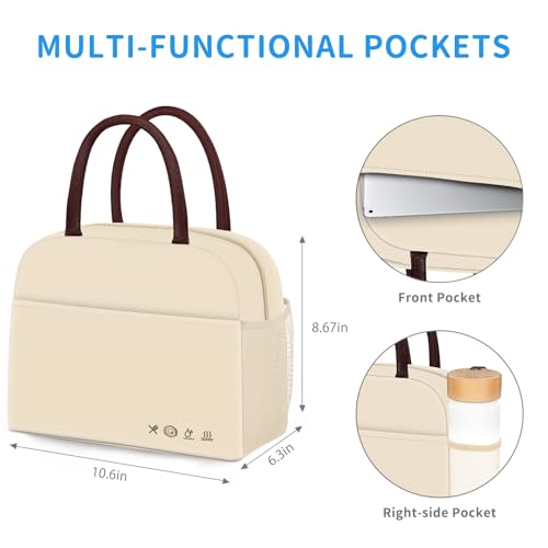 DALINDA Lunch Bag Lunch Box for Women Men Reusable Insulated Lunch Bags for Adults,Water-Resistant Cute Cooler Lunch Tote Bag, Large Capacity for Work Travel Picnic,Beige - color: Beige, size: Oxford cloth