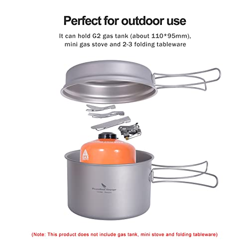 iBasingo Backpacking Cookset Titanium Camping Pots Set Ultralight Outdoor Picnic Pots Pans with Folding Handle Druable Portable Cooking Mess Kit Compact Picnic Dishes Bowls Cups (Multiple Sizes) - color: Ti2110C(1200ML+500ML)