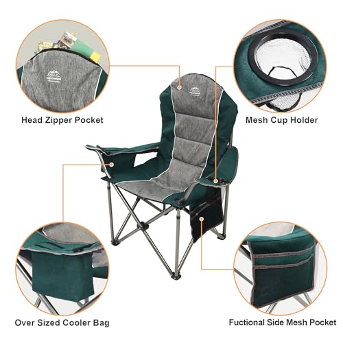 Camping Chairs for Adults,High Back Folding Camp Chair with Cup Holder and Cooler Bag,Heavy Duty Outdoor Lawn Chairs,Perfect for Camping,Hiking,Picnics,and Beach Trips,Dark Green… - color: Dark Green