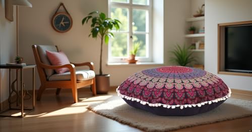 Large Round seat Floor Cushion Chair Ottoman Cover Pouf Pillow Meditation Floor Cushions for Adults Seating pouffe Ottoman Throw Covers Craft Room Furniture for Sitting Cover 22 Inches (Pink) - color: Pink