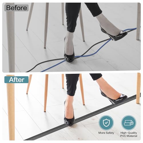 Floor Cord Cover Self Adhesive Cord Hider Floor Extension Cord Covers for Floor Power Cord Protector Cable Management Prevent Cable Trips Cable Cavity 0.32" W x 0.32" H (Deep Grey Wood, 10Ft) - color: Deep Grey Wood, size: 0.79" x 10'