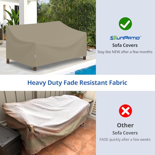 SunPatio Outdoor Sofa Cover Waterproof, Heavy Duty Couch Cover 93.5 Inch with Seam Taped, All Weather Protection 3-Seater Patio Bench Protector for Outdoor Furniture, 93.5" W x 45" D x 39" H, Taupe - size: 93.5" W x 45" D x 39" H