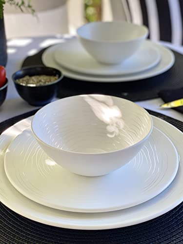 bzyoo 12 Piece White Melamine Dinnerware Set - Durable, Easy to Clean Plates and Bowls - Ideals for Parties, Camping Dish Set BPA Free Organica White Collection - color: Organica White
