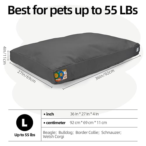 Sytopia 36 Inch Canvas Outdoor Dog Bed for Large Dogs, Durable Dog Bed with Waterproof Machine Washable Removable Cover, Indoor Patio Pet Pad for Crate, Dark Grey - color: Dark Grey, size: Large