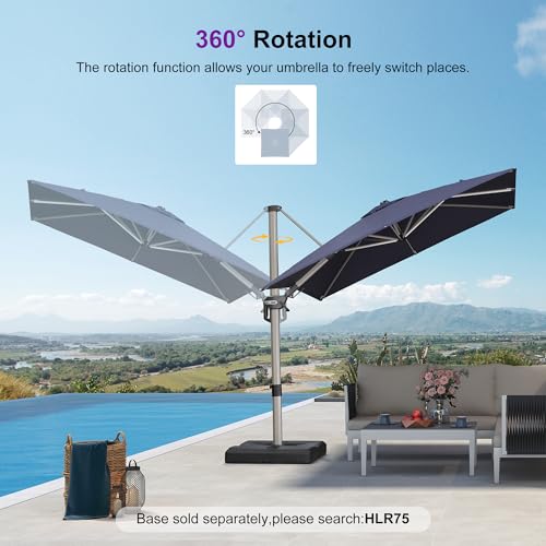 PURPLE LEAF 8' X 8' Left-right Tilting Patio Umbrella Outdoor Swivel Cantilever Umbrella Aluminum Offset Umbrella with Champagne Frame and 360-degree Rotation for Garden Deck Pool, Navy Blue - color: Navy Blue, size: 8' x 8'(Tilt)