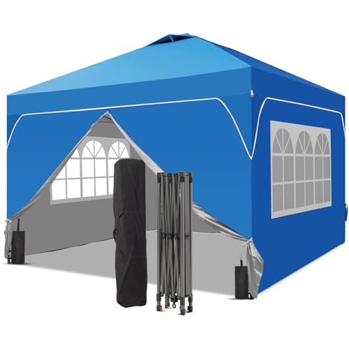8x8 FT Pop Up Canopy with 1-Button Push, 4 Removable Sidewalls, Sandbags, Instant Canopy Tent for Outdoor Events - color: Blue, size: 8x8 with Sidewalls