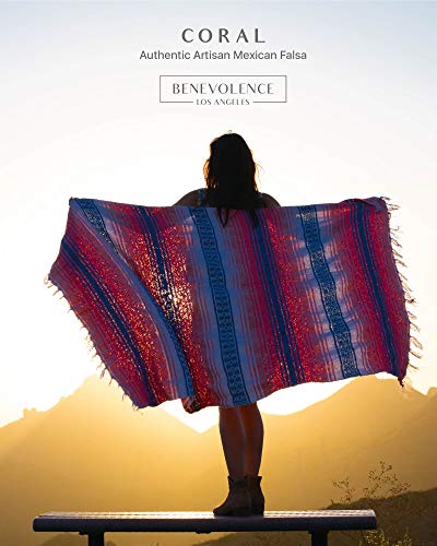 Benevolence LA Authentic Handwoven Mexican Blanket | Yoga Blankets, Outdoor, Picnic, Beach, Camping | Equestrian Saddle | Serape 50x70 inches - Coral, Pack of 1 - color: Coral