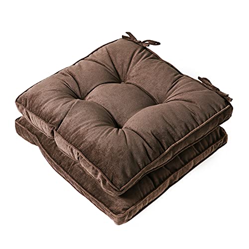 Furlide Chair Pads with Ties Indoor Outdoor Cushions 18 x 18 Inch for Dining Chairs Set of 2, Square Coffee - color: Coffee