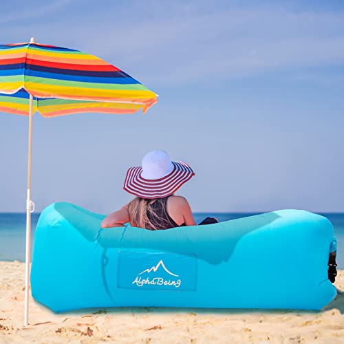 AlphaBeing Inflatable Lounger Air Sofa, Portable Inflatable Couch Mesh Hollow Air Hammock Anti Leakage Air Chair for Outdoor Camping Beach Traveling - color: Blue