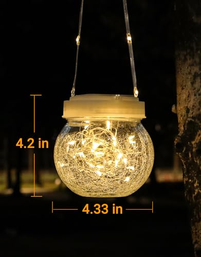 Solar Lantern Solar Lights Outdoor Waterproof 6-Pack, Solar Powered Hanging Lights Cracked Glass Hanging Globes for Christmas Decoration, Shepherd Hook, Garden Tree Ornaments, White Cap, Warm White - color: White Cap Warm White Light, size: 6 Pack