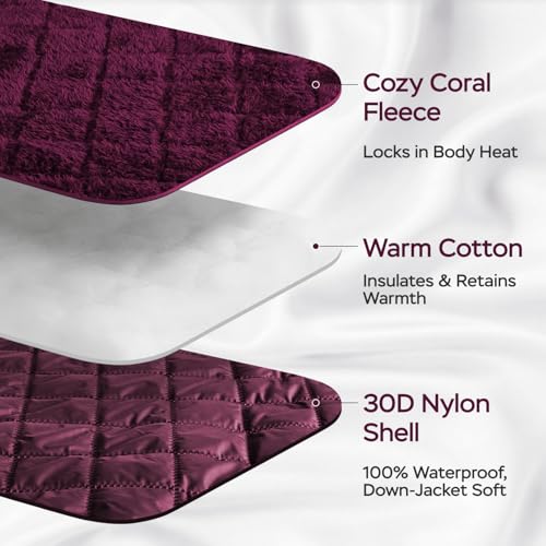 Waterproof Camping Blanket - Cozy Coral Fleece Lining, Triple Layers Warm Comfy Foldable for Camping Stadium, Beach, Picnic, Grass, Concerts, Car, Dog, 51''X 70'' Red - color: Red