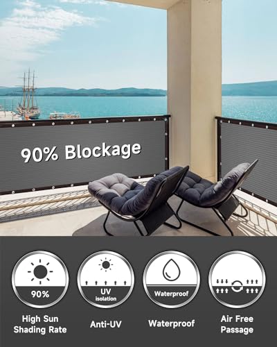 90% Fence Privacy Screen, 3x10FT Shade Cloth Outdoor, Balcony Privacy Screen, Decor Fence Covering Patio, Blockage High Density Mesh for Yard/Garden/Plants, with Cable Zip Ties-Gray - color: Gray, size: 3X10FT