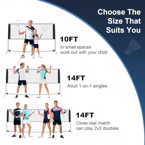 Portable Badminton Net Set, 10FT/14FT/17FT Wide, Adjustable Height Multi Sport Net for Pickleball, Tennis, Volleyball, Soccer Tennis, Indoor Outdoor with Carry Bag, Easy Setup for Backyard - color: Blue, size: 120"