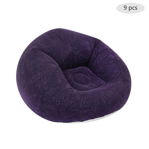 9 pcs Inflatable Bean Bag Chairs, Inflatable Chairs for Adults with Foot Air Pump, Outdoor Blow-Up Camping Chairs, Lazy Sofa Folding Loungers Couch for Living Room Bedroom (Dark Blue) - color: Dark Blue