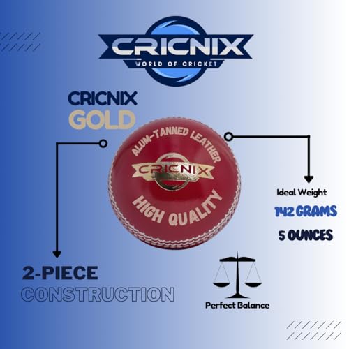 Gold Cricket Ball - 5oz Leather Ball for Cricket Net | Red Ball for Junior Sport Game - size: 1-Pack