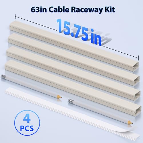 ZhiYo Large Capacity Wire Hiders for TV on Wall for 2-4 Cords, 63in (4xL15.8in) PVC Cable Cover with Adhesive Tape, Snap and Lock Design for Wall Mounted TV, Beige Cord Covers for Wires on Wall - color: Beige, size: W1.2in x H0.7in - L63in