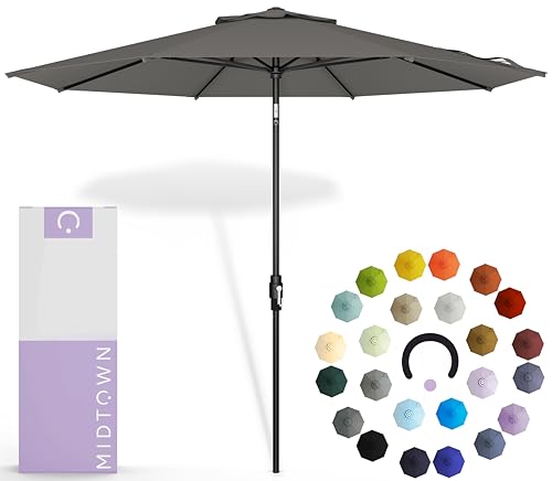 Midtown Umbrellas – The Swilt 10 Ft Patio Umbrellas with 360° Swivel & Tilt Mechanism, 8 Fiberglass Ribs & Terylast Polyester Fabric for Backyard, Deck, Pool & Cafes - Charcoal Canopy, Black Pole - color: Terylast Charcoal, size: 10 Feet