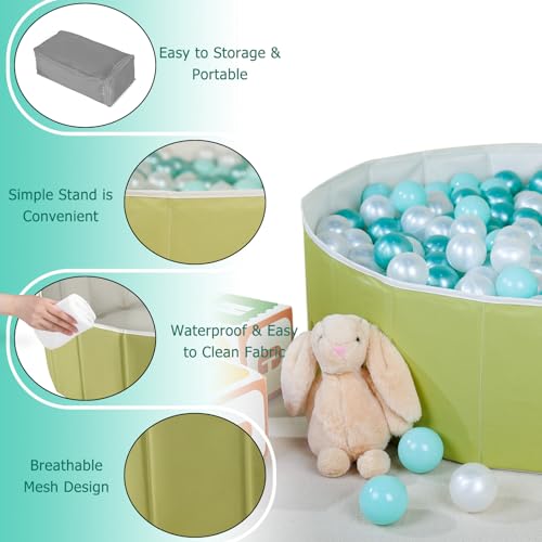 40Inch Kids Ball Pit, Foldable & Portable & Reusable Balls Pool for Toddlers,Playpen/Fence for Baby, Play Pool for Dog, Indoor & Outdoor Use, Oversized(Green Tea) - color: Green Tea