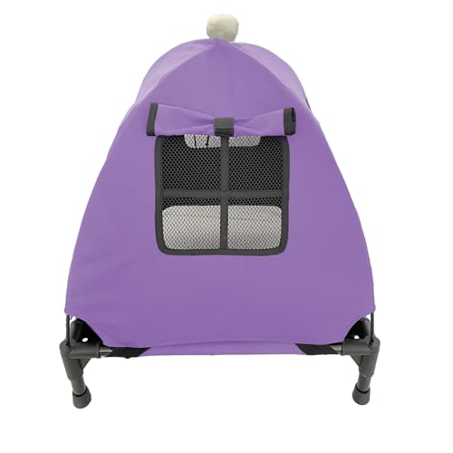 Pozico Elevated Pet Bed with Breathable Mesh for Small Cat and Dog, Raised Cooling Pet Cot for Puppy and Kitty, 18.9x18.9 inch (Purple Bed with Canopy) - color: Purple Bed with Canopy