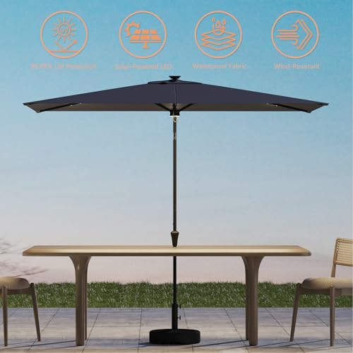 C-Hopetree Rectangular Outdoor Patio Market Umbrella with Solar LED Lights 6.5 x 10 ft - color: Anthracite
