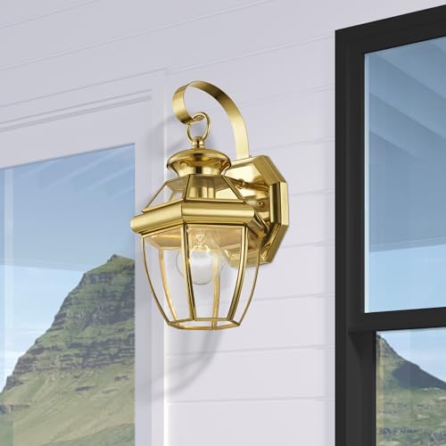 Livex Lighting 2051-02 Monterey 1 Light Outdoor Polished Brass Finish Solid Brass Wall Lantern with Clear Beveled Glass - color: Polished Brass