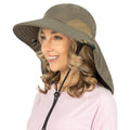 SUN CUBE Wide Brim Sun Hat with Neck Flap, UPF50+ Hiking Safari Fishing Hat for Men Women, Sun Protection Beach Hat - color: Olive