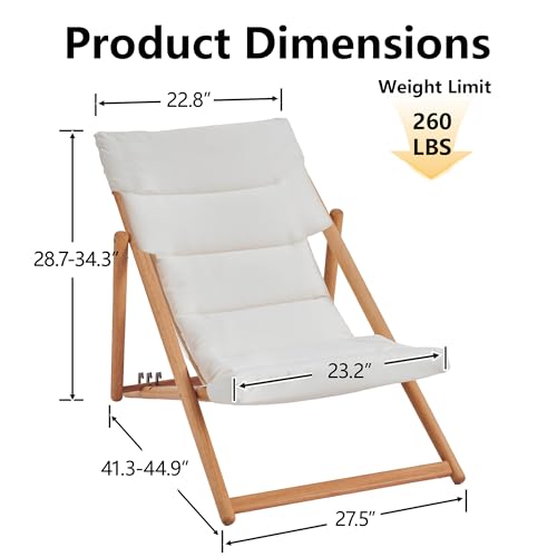 Folding Lounge Chairs Outdoor, Patio Chairs with Cushions, 3-Position Adjustable Patio Lounge Chairs Set of 2, No Assembly Required Eucalyptus Patio Recliners for Pool/Deck/Balcony, Beige - color: Beige, size: 2 PCS