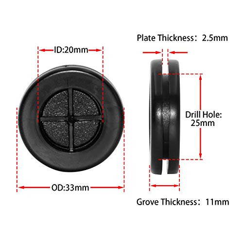 Flyshop Black 25mm 1" Rubber Grommet, 20mm 13/16" ID, Drill Hole Grommets Synthetic Rubber Plug Wire Protection, Round, Double-Sided, 4-Pack (Size 20mm x 25mm) - size: 1" (25mm) Drill Hole