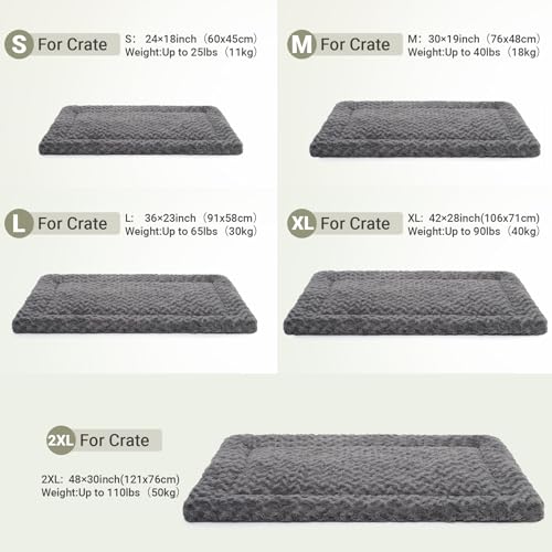 Washable Dog Bed Mat Ultra Soft Dog Crate Pad Comfy Fluffy Pet Kennel Beds Dog Sleeping Mattress for Large Jumbo Medium Small Dogs, 41 x 27 Inch, Gray - color: Grey, size: 41.00" x 27.00" x 1.50"