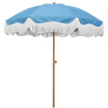 AMMSUN Boho Fringe Umbrella Outdoor Patio, 6.5ft UPF50+ Picnic Umbrella with Tassels with Steel Pole and Push Button Tilt, Blue - color: Blue