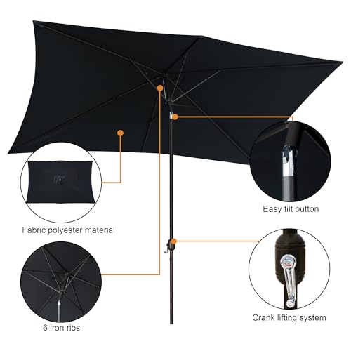 Blissun Rectangular Patio Umbrella, Table Market Umbrella with Tilt and Crank, Outdoor Umbrella for Garden, Deck, Backyard, Pool and Beach - color: Black, size: 6.5 x 10 FT