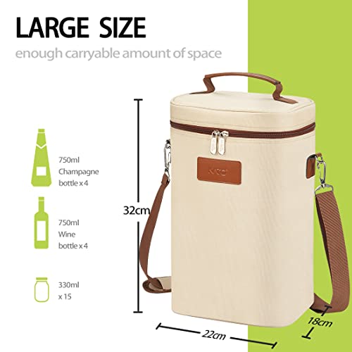 Tirrinia 4 Bottle Wine Gift Carrier - Leakproof & Insulated Padded Portable Versatile Wine Carrying Cooler Tote Bag for Travel, BYOB Restaurants, Wine Tasting, Parties,Gift for Wine Lovers, Beige - color: Beige, size: 4 Bottle-without front pocket