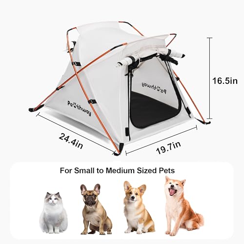 Dog Tent Cat Tent with Aluminum Poles and Camping Mat, Outdoor Waterproof Pet Tent with Zippered Mesh Door, Dog House, Cat House, Pet Playpen, Portable and Collapsible (White, Small) - color: White