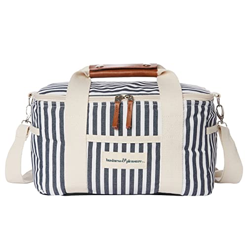 Business & Pleasure Co. Premium Cooler Bag - 14L Vintage Lunch Bag for Beach Days & Picnics - Insulated Leakproof Lining - Lauren's Navy Stripe - color: Lauren's Navy Stripe