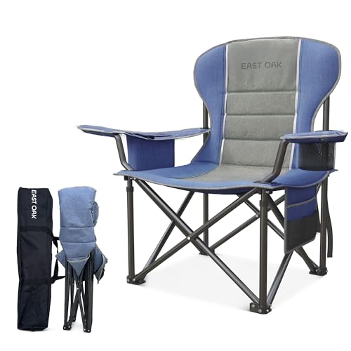 EAST OAK Oversized Camping Chair Heavy Duty Camping Chairs for Adults 500LBS Support, 600D Oxford, Cup Holder & Side Pocket Ideal for Camping, Beach, Sports Events, Backyard & Tailgating Gray - color: Grey, style: Camp Chair