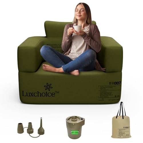 Luxchoice Inflatable Couch Premium Oxford Cloth Inflatable Sofa with Built-in Rechargeable Pump Portable Blow Up Couch for Camping Outdoor Travel Home Guests Backyard Patio | Durable Fabric, Easy Inflation, Waterproof, Puncture Resistant, Portable for Out