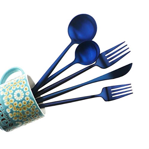 20-Piece 18/10 Stainless Steel Flatware Silverware, Luxury Dinnerware Set Travel Cutlery Tableware Include Knife Fork Spoon Service for 4,Healthy & Eco-Friendly Dishwasher Safe (Blue Matte) - color: Blue, size: Service for 4
