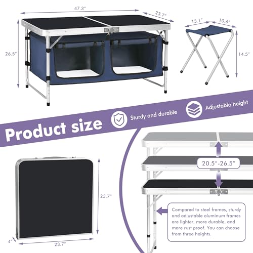 Camp Field Camping Folding Aluminum Table with Adjustable Legs for Outdoor Travel Beach, Backyards, BBQ, Party and Picnic Foldable Table - color: Blackbig